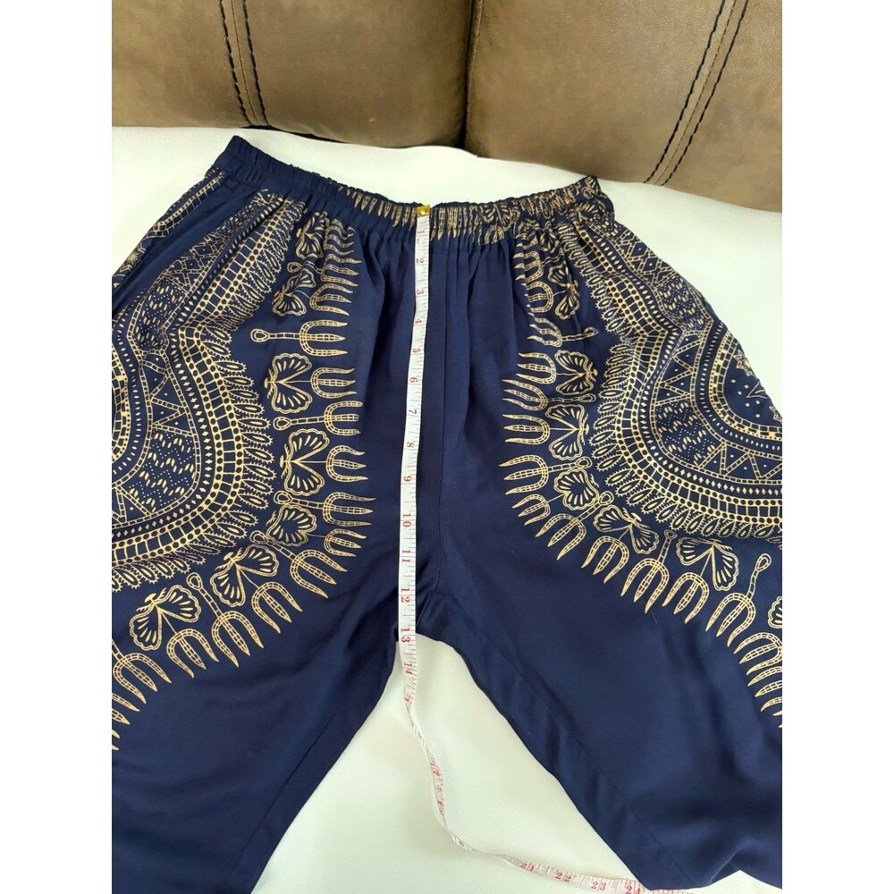Lapogee Worldover Women Harem Pants M Blue Gold Boho Dashiki Yoga Smocked Waist - Picture 11 of 15